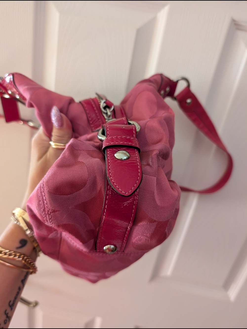 Coach Madison Op Art Maggie hobo bag hot pink jacquard fabric Y2K Rare Purse - Picture 8 of 10